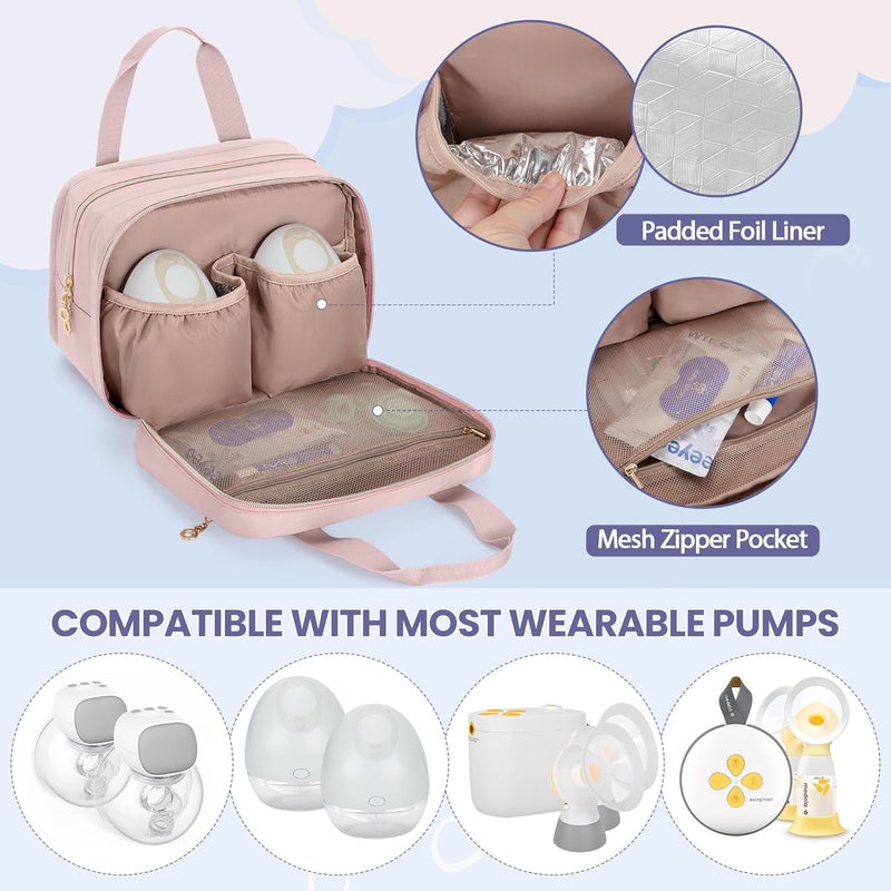 Damero حقيبة مضخة الثدي القابلة للارتداء متوافقة مع Elvie و Willow و Momcozy، حقيبة حمل لمضخات الثدي القابلة للارتداء، قطع المضخة والمزيد، وردي - Image 2
